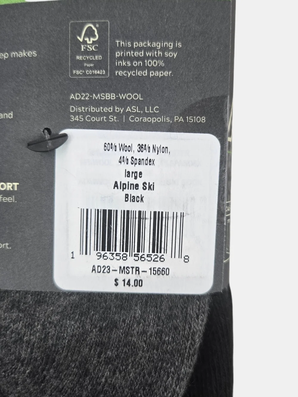 Alpine Design Calf Cut Merino Wool Hiking Socks Medium Width Black 8-12 Large